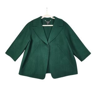 Talbots Womens Wool Swing Coat Plus Size 14W Emerald Green Lapel Collar Holiday